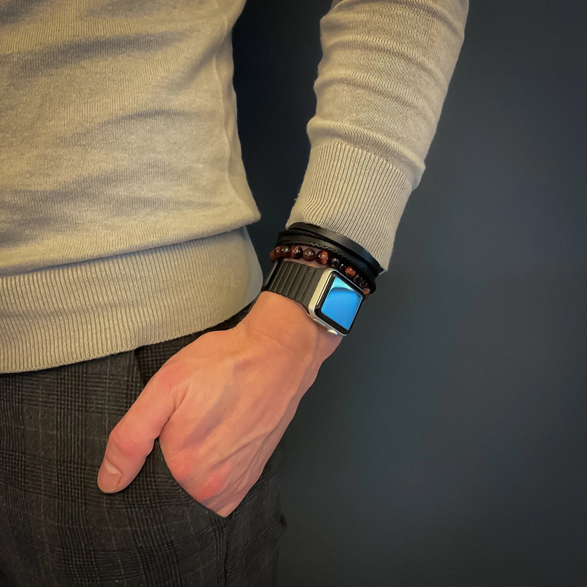 Bracelet Apple Watch - cuir - gaufré - noir