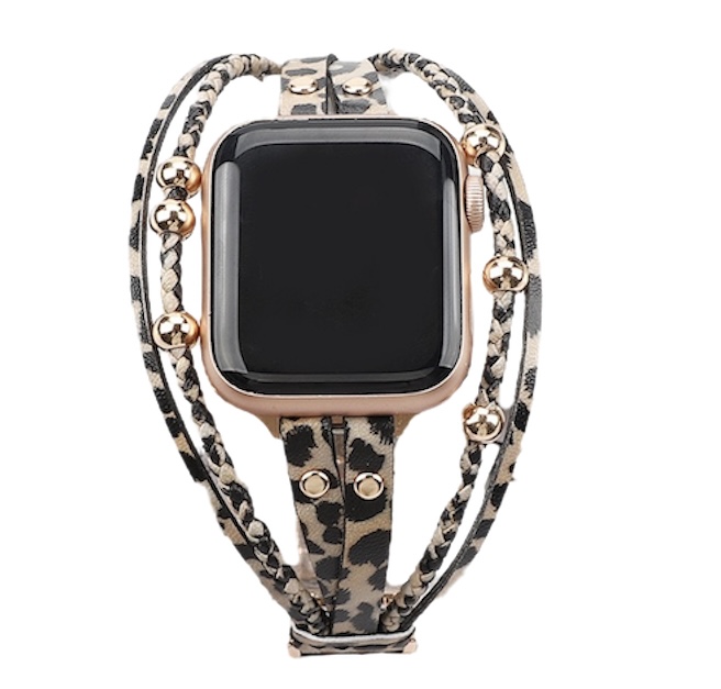 Bracelet en cuir bijoux Apple Watch - léopard