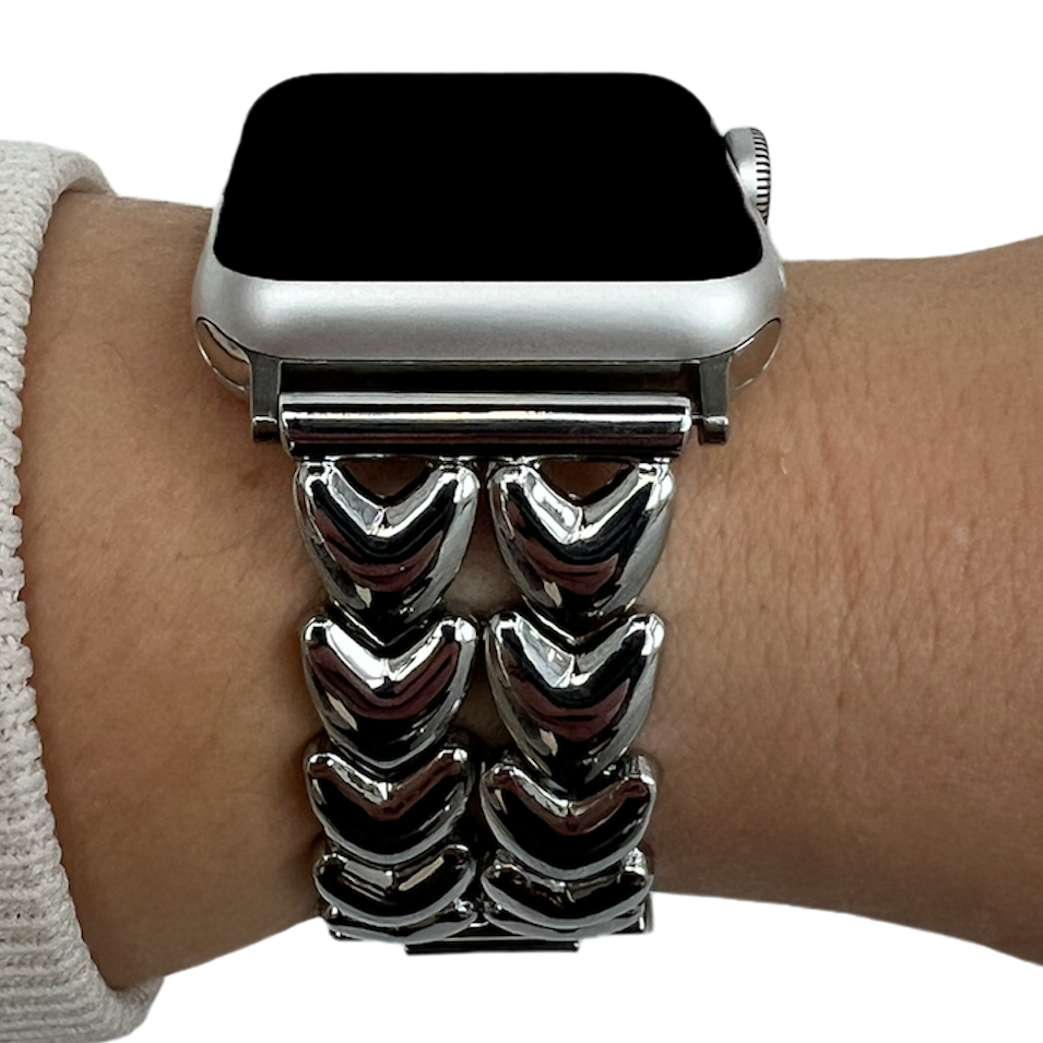Bracelet à maillons en acier cœur Apple Watch - argent