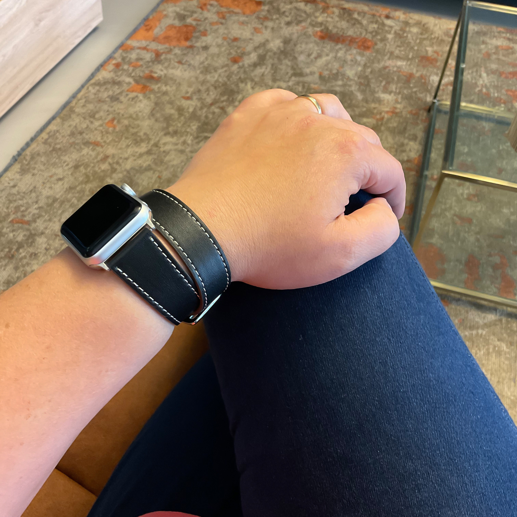Bracelet en cuir ceinture longue Apple Watch - noir