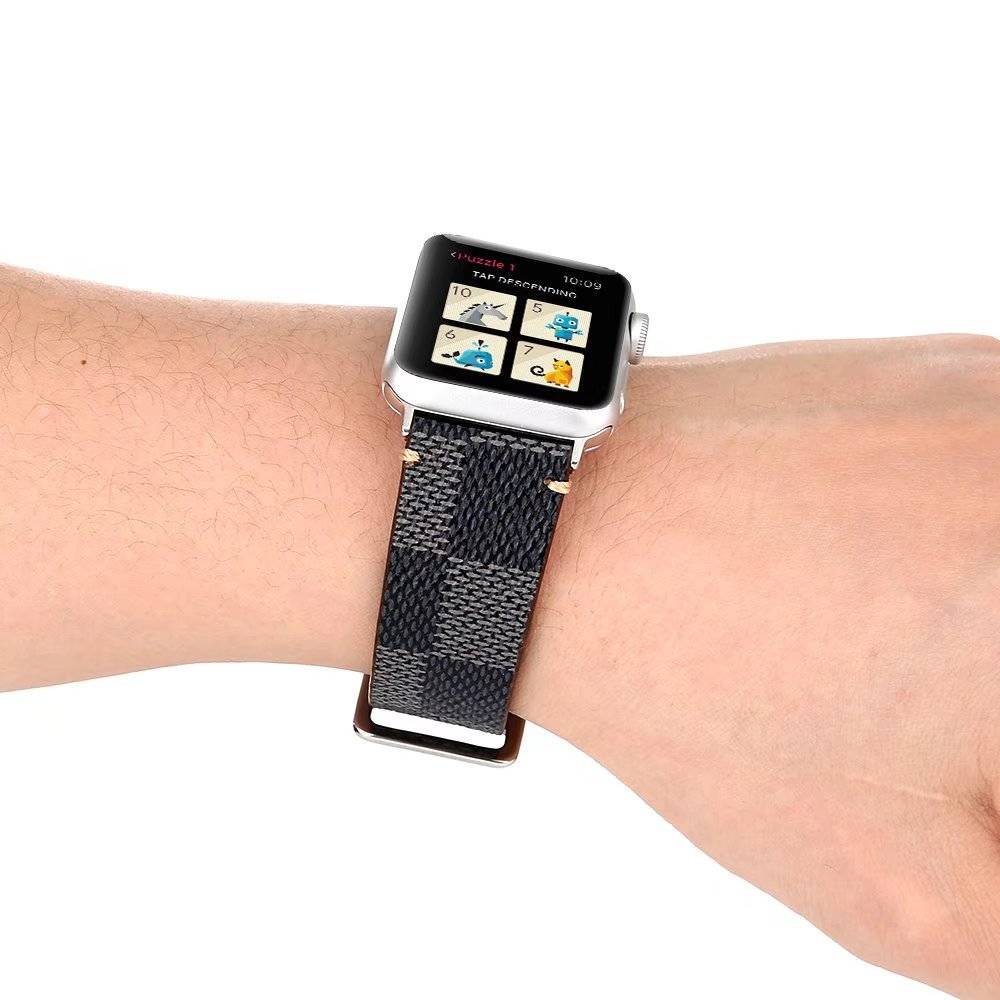 Bracelet quadrillé en cuir Apple Watch - noir