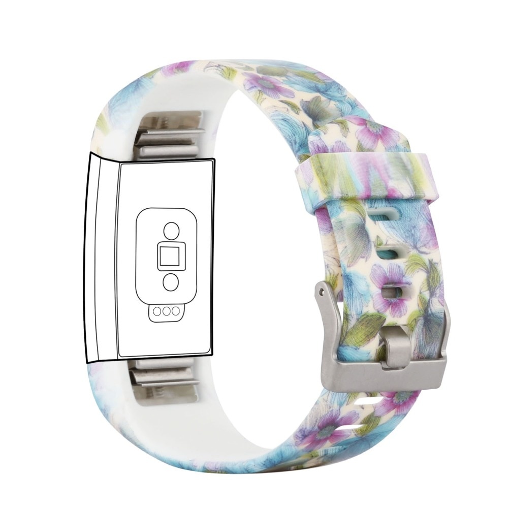 Bracelet sport imprimé Fitbit Charge 2 - fleur bleue