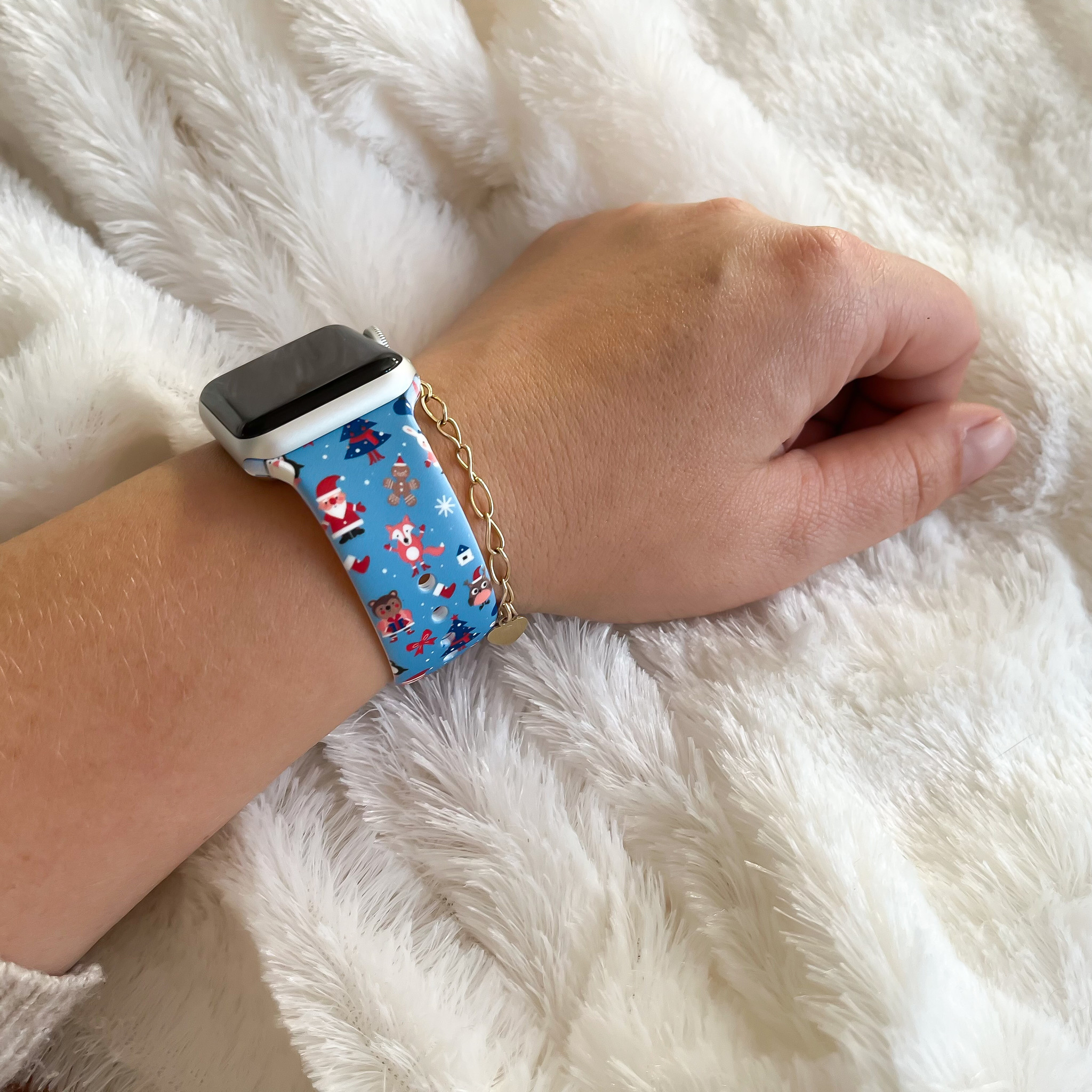 Bracelet sport imprimé Apple Watch - bleu de Noël