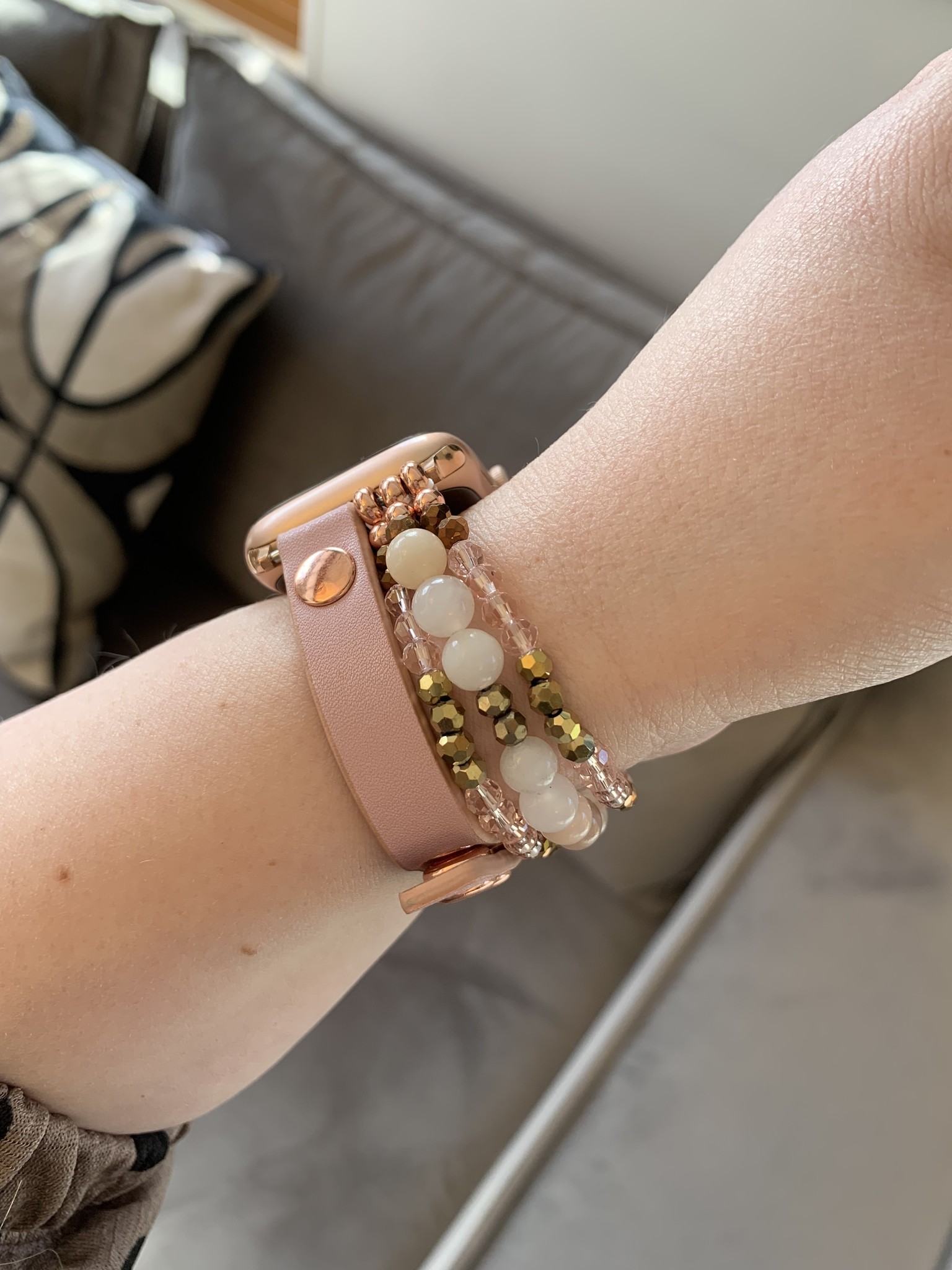 Bracelet en cuir bijoux Apple Watch - rose