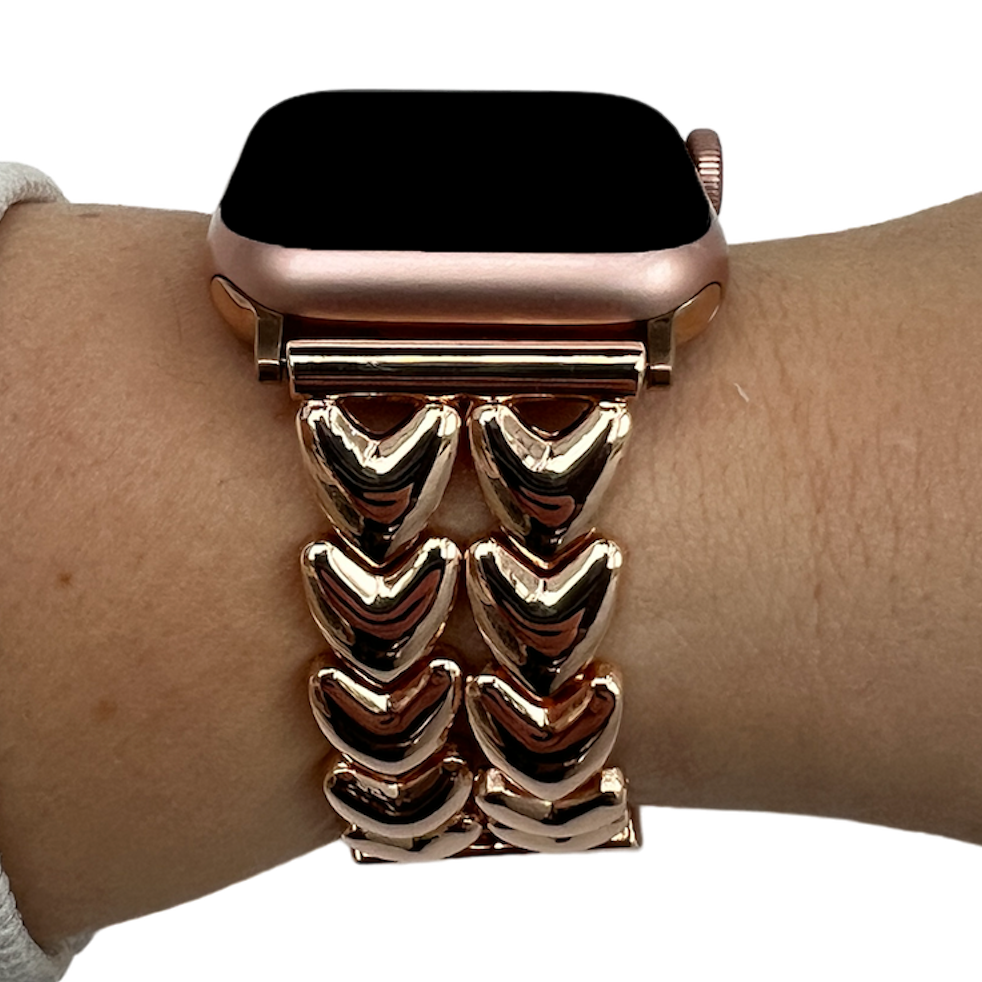 Bracelet à maillons en acier cœur Apple Watch - or rose