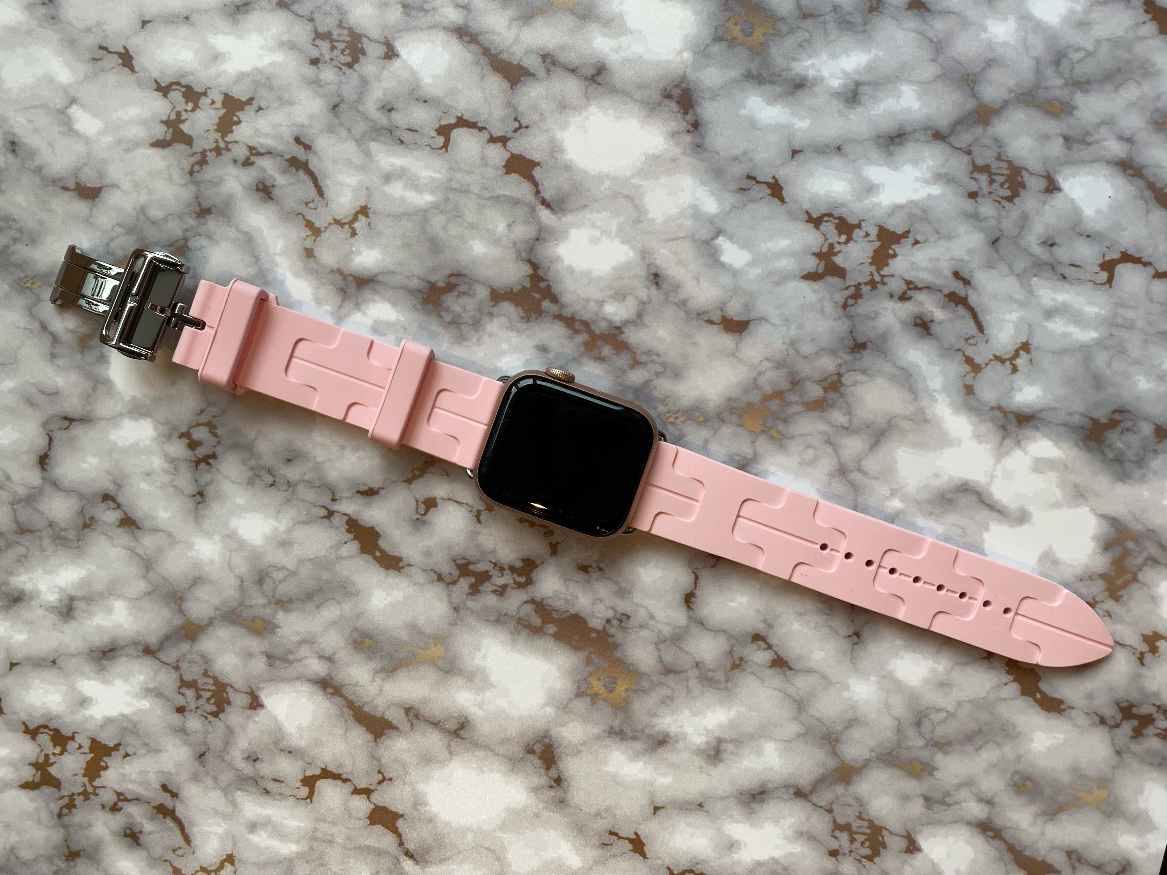 Bracelet sport Hermès simple tour kilim Apple Watch - rose