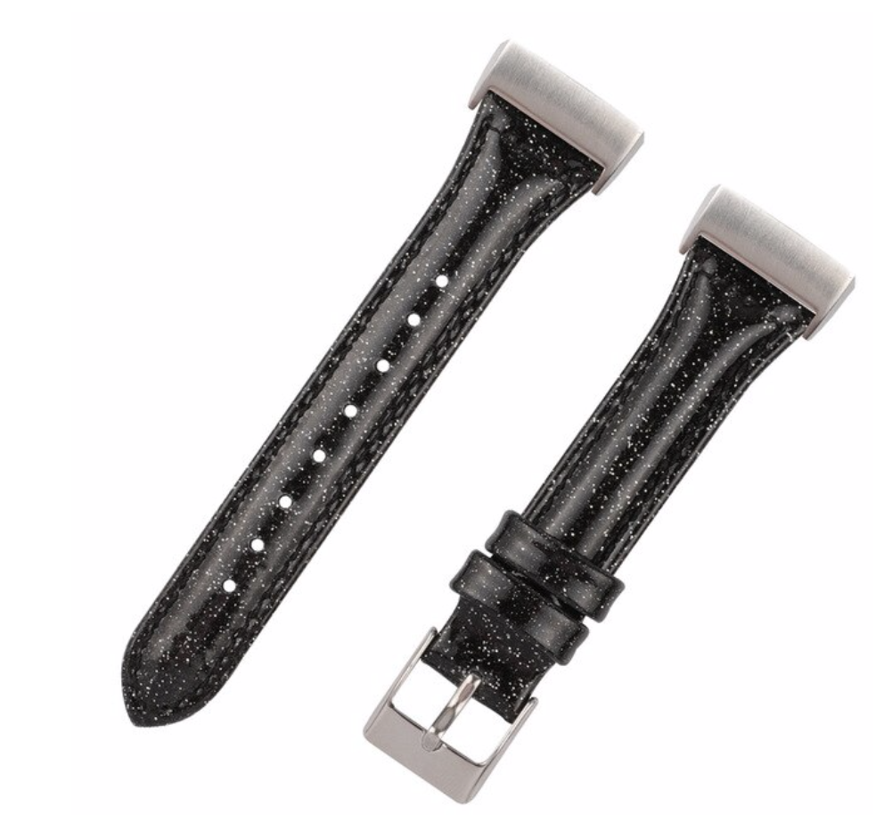 Bracelet paillettes en cuir Fitbit Charge 3 & 4 - noir