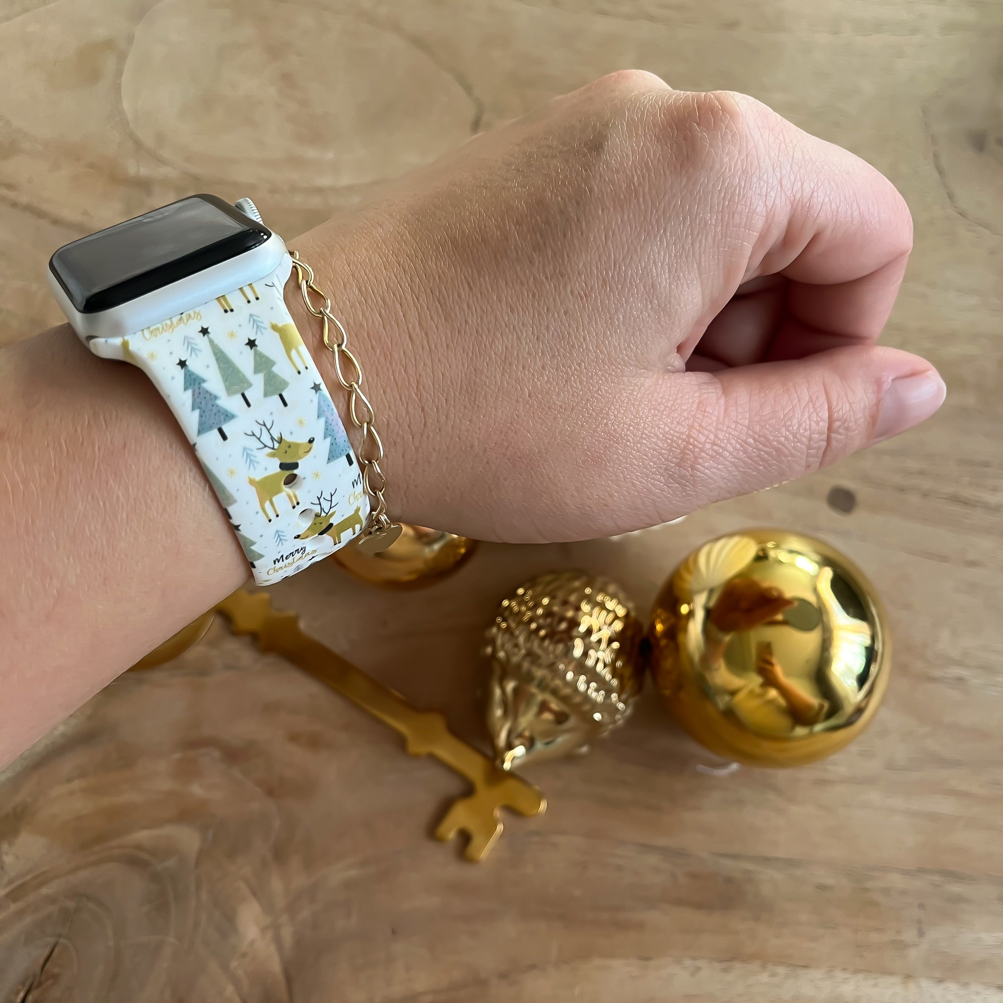 Bracelet sport imprimé Apple Watch - arbre de Noël blanc