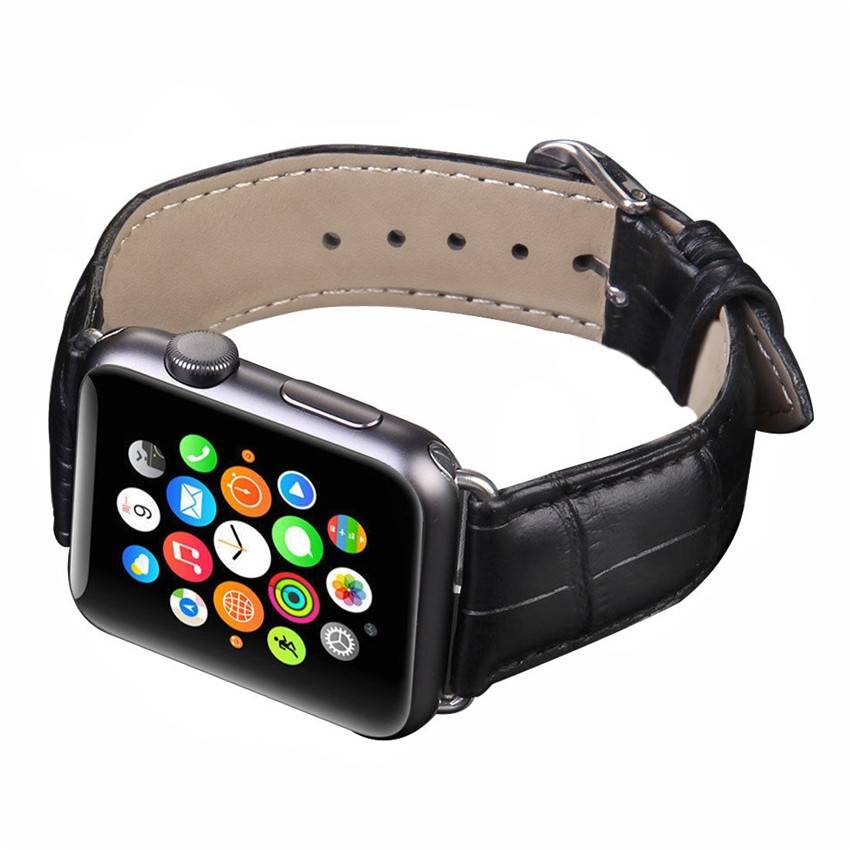 Bracelet en cuir crocodile Apple Watch - noir