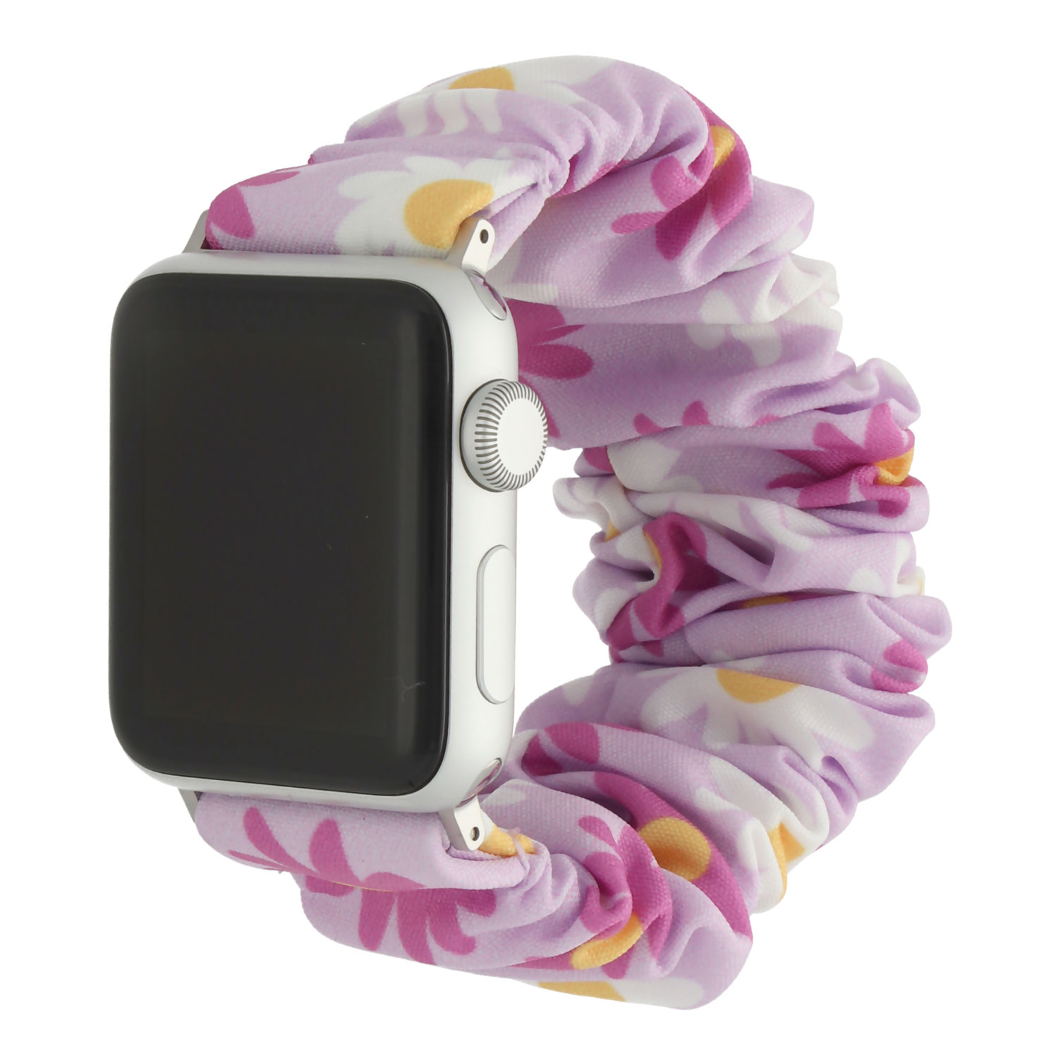 Bracelet nylon Scrunchie Apple Watch - Fleurs violettes