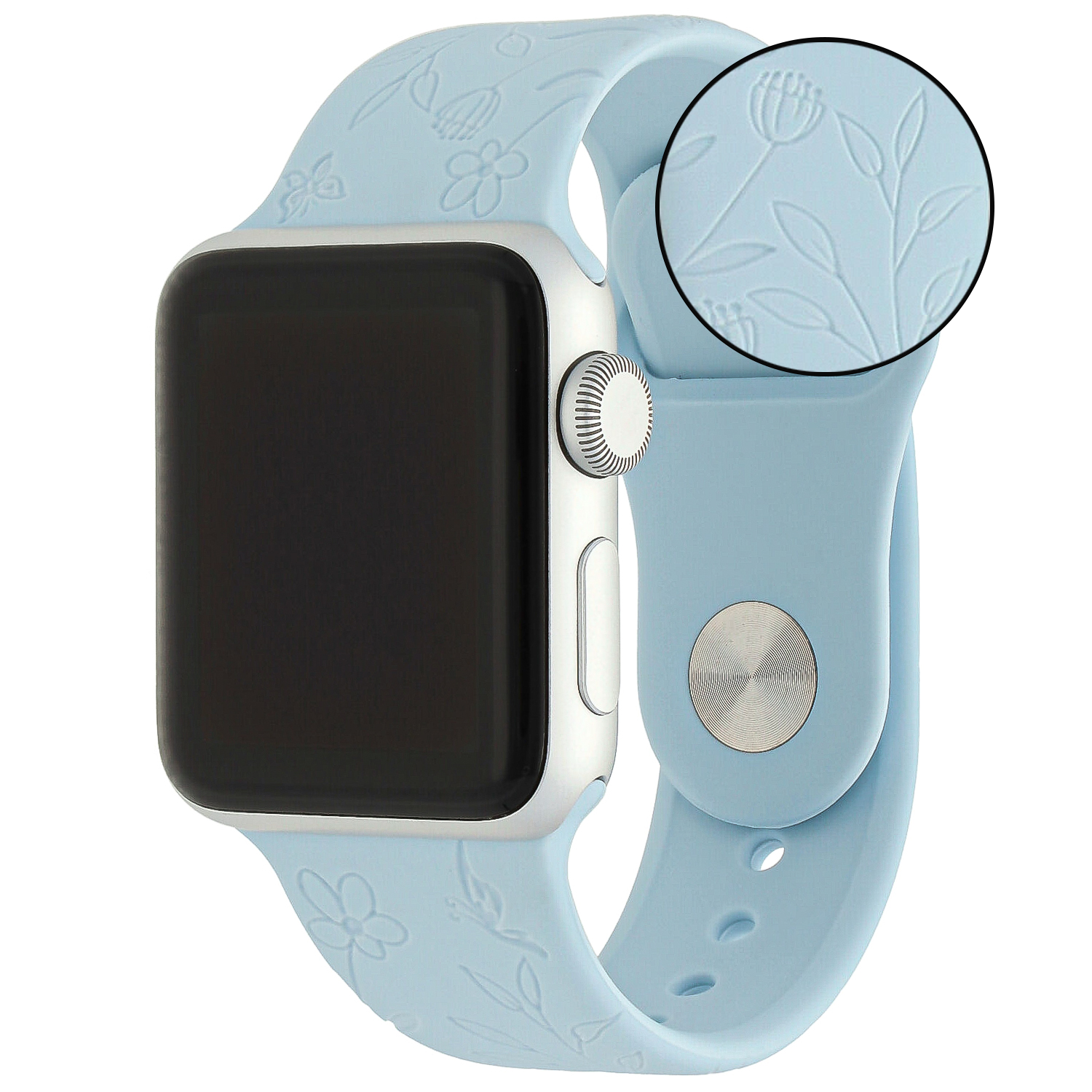 Bracelet sport imprimé Apple Watch - bleu fleuri