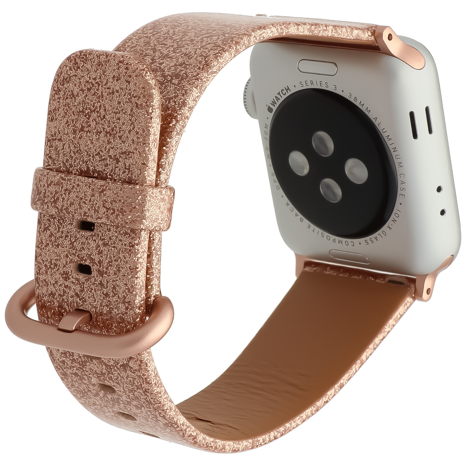 Bracelet paillettes en cuir Apple Watch - or