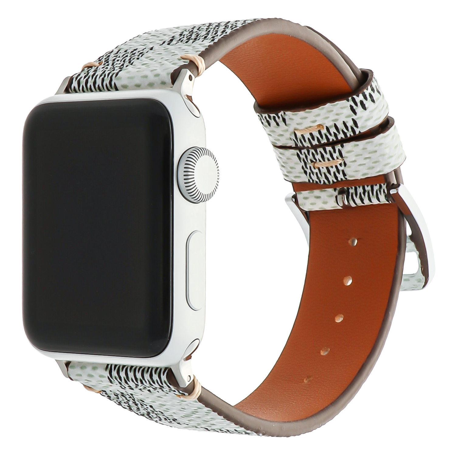 Bracelet quadrillé en cuir Apple Watch - blanc
