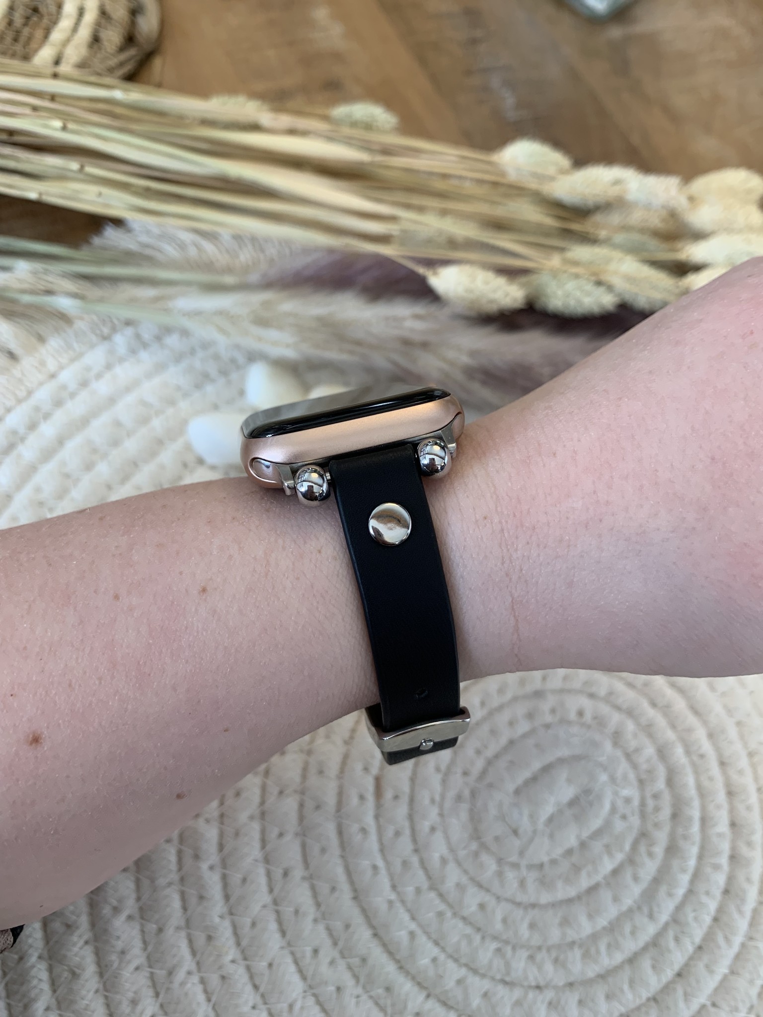 Bracelet en cuir fin Apple Watch - noir