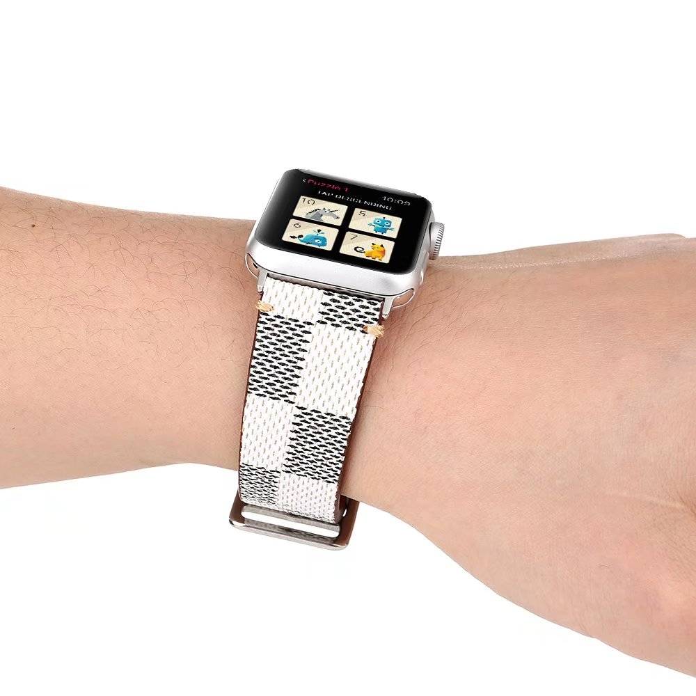 Bracelet quadrillé en cuir Apple Watch - blanc