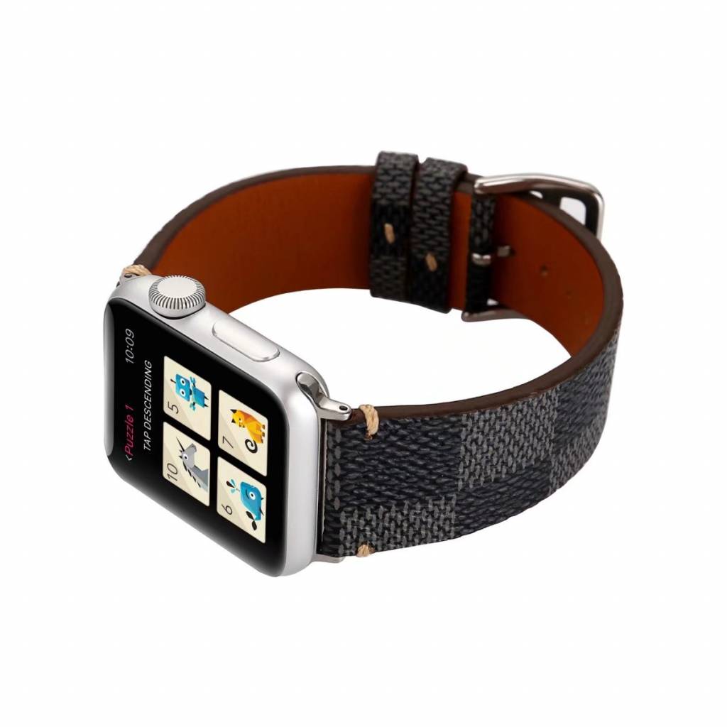 Bracelet quadrillé en cuir Apple Watch - noir