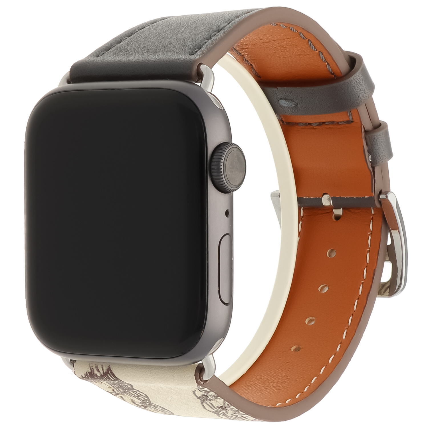 Bracelet en cuir simple tour Apple Watch - gris blanc