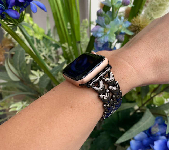 Bracelet à maillons en acier cœur Apple Watch - noir