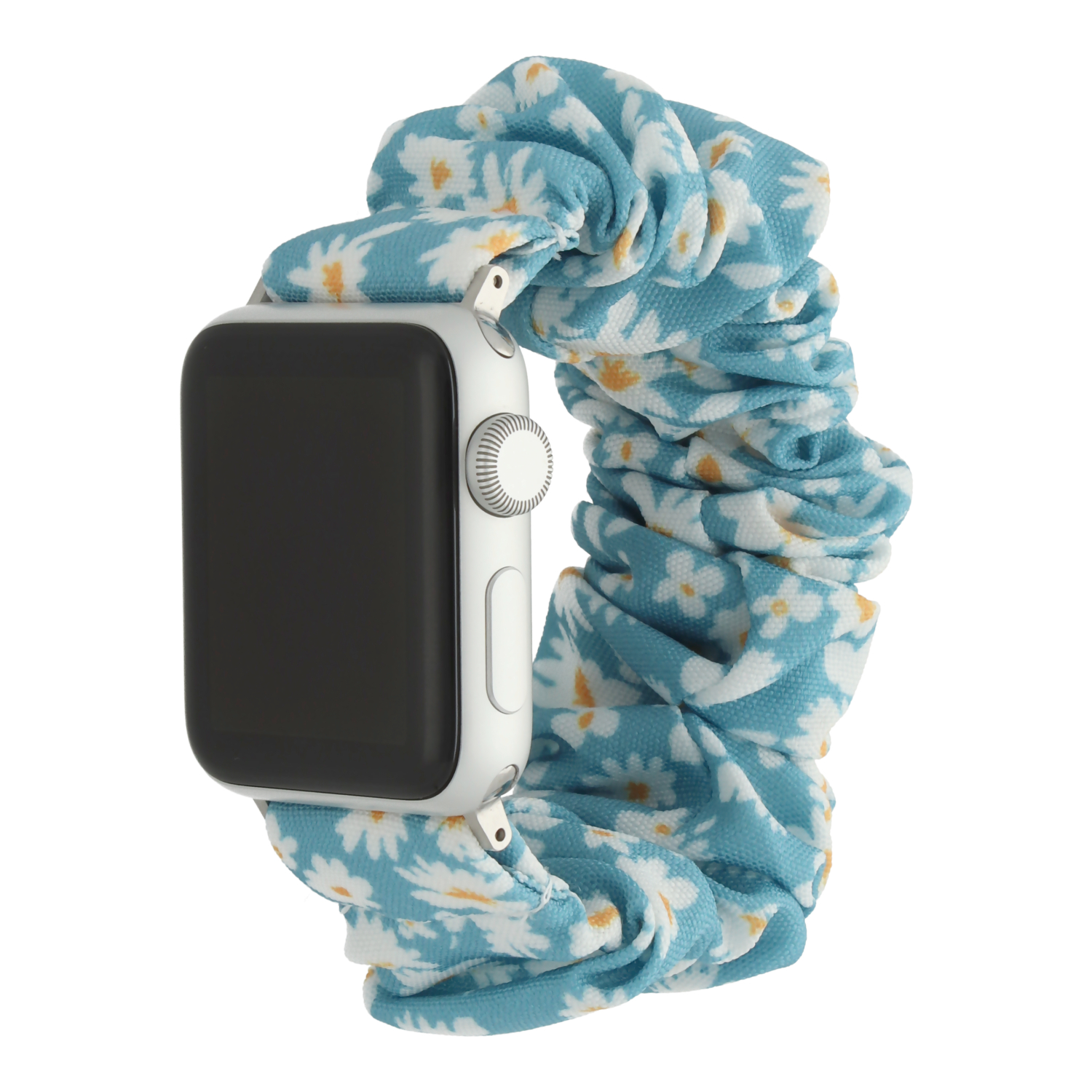 Bracelet nylon Scrunchie Apple Watch - Fleurs bleues