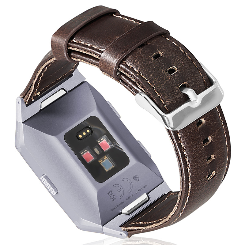 Bracelet véritable en cuir Fitbit Ionic - marron foncé