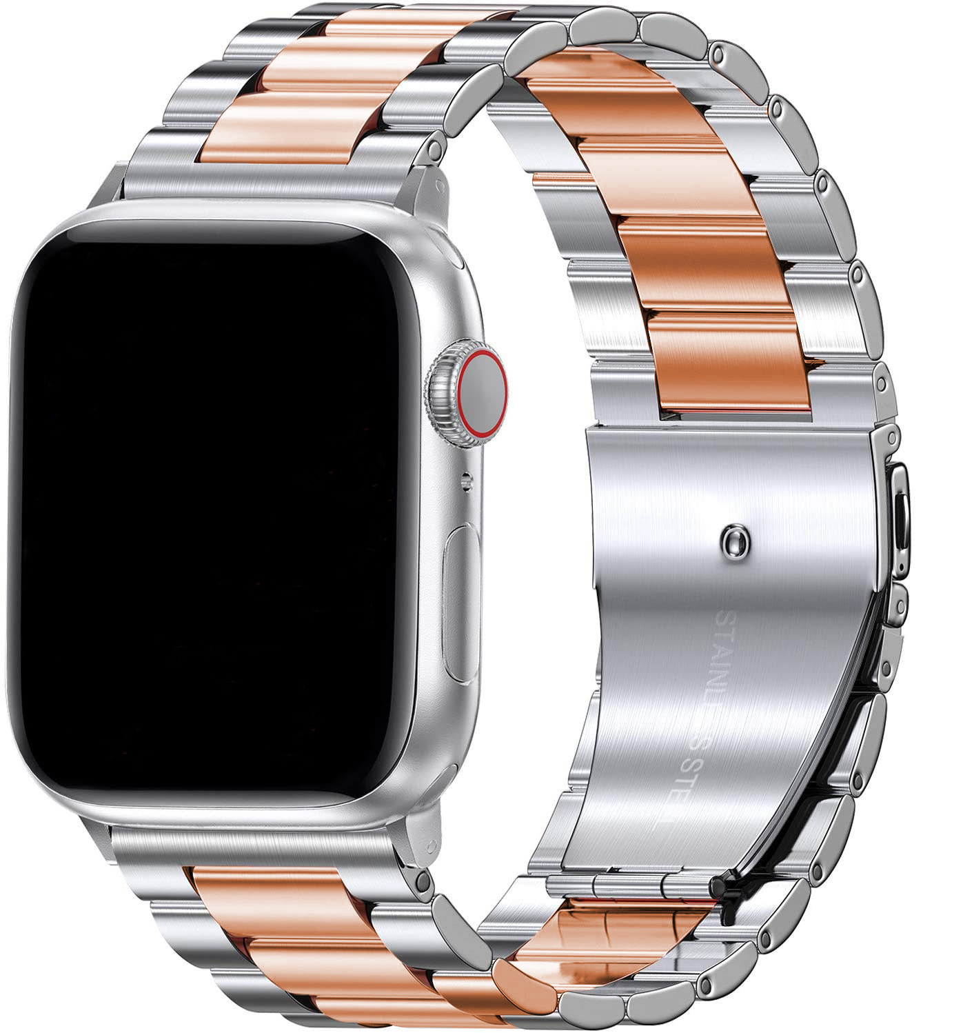 Bracelet acier perles Apple Watch - argent or rose