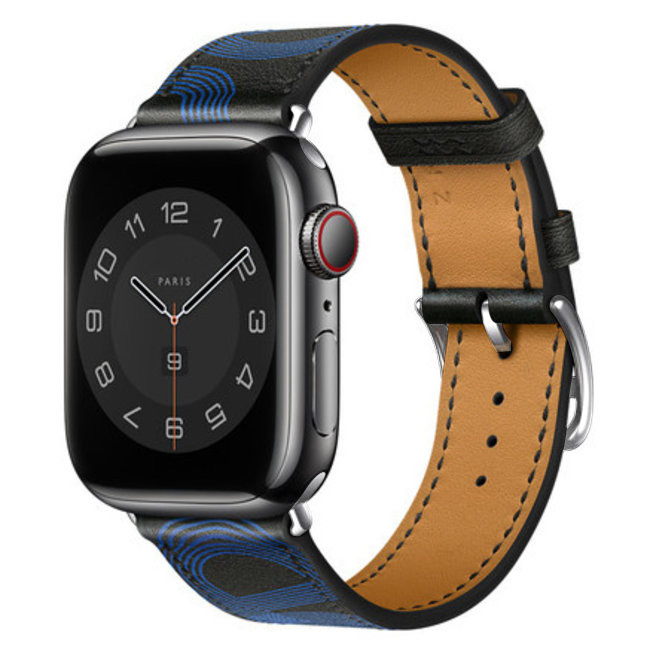 Bracelet en cuir simple tour Apple Watch - noir bleu
