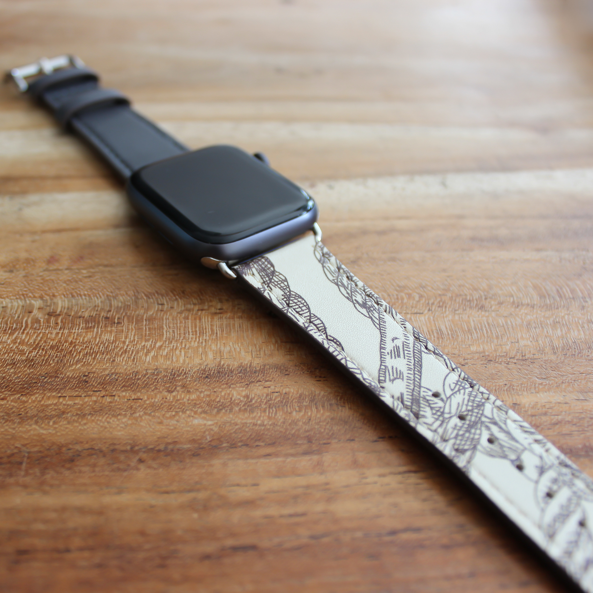 Bracelet en cuir simple tour Apple Watch - gris blanc
