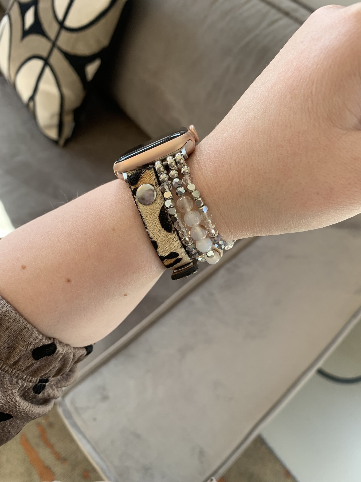 Bracelet en cuir bijoux Apple Watch - argent léopard