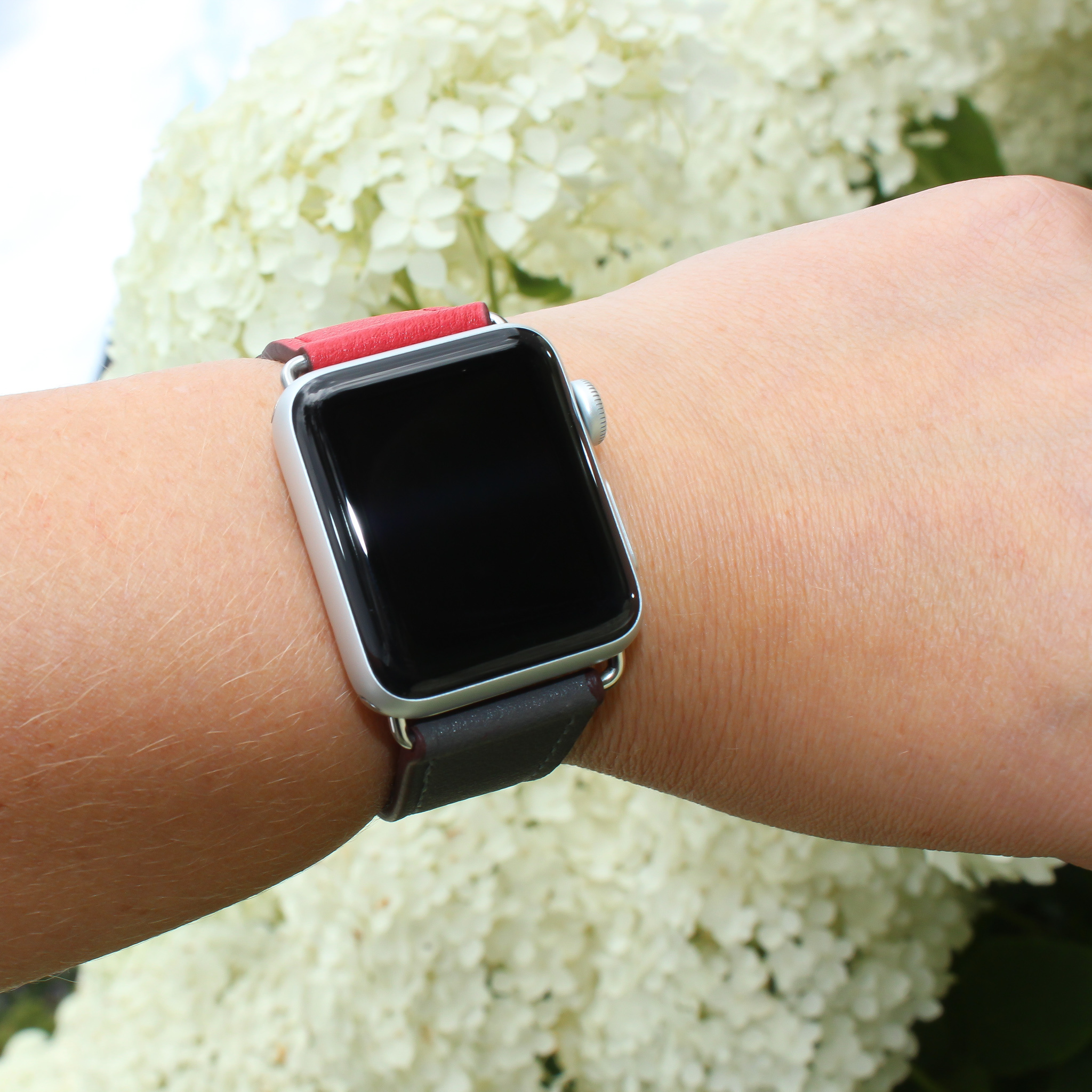 Bracelet en cuir simple tour Apple Watch - rouge gris