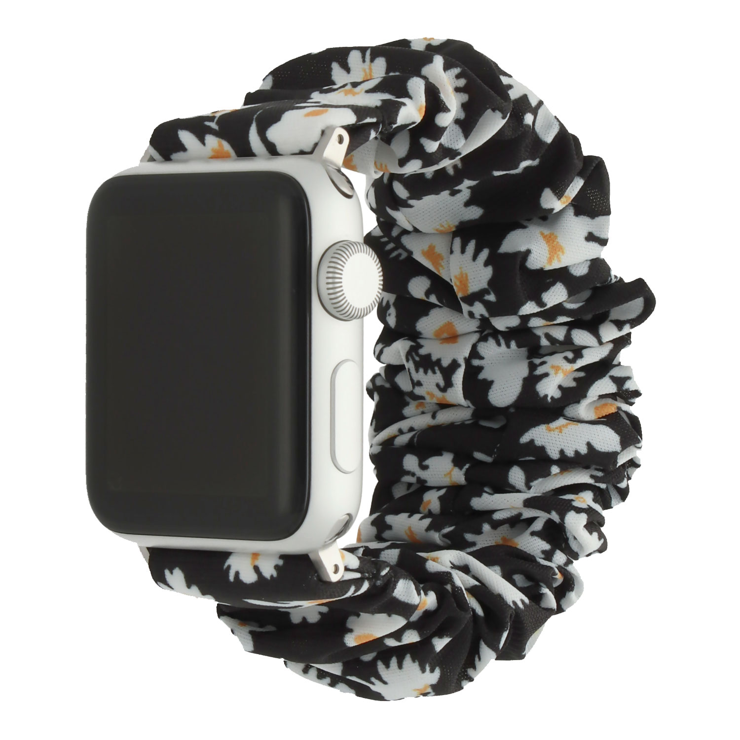 Bracelet nylon Scrunchie Apple Watch - Fleurs noires