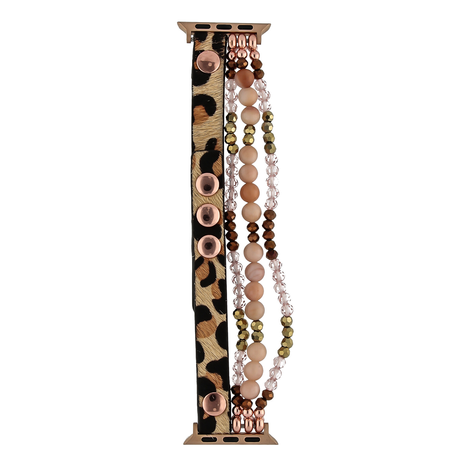 Bracelet en cuir bijoux Apple Watch - or rose léopard