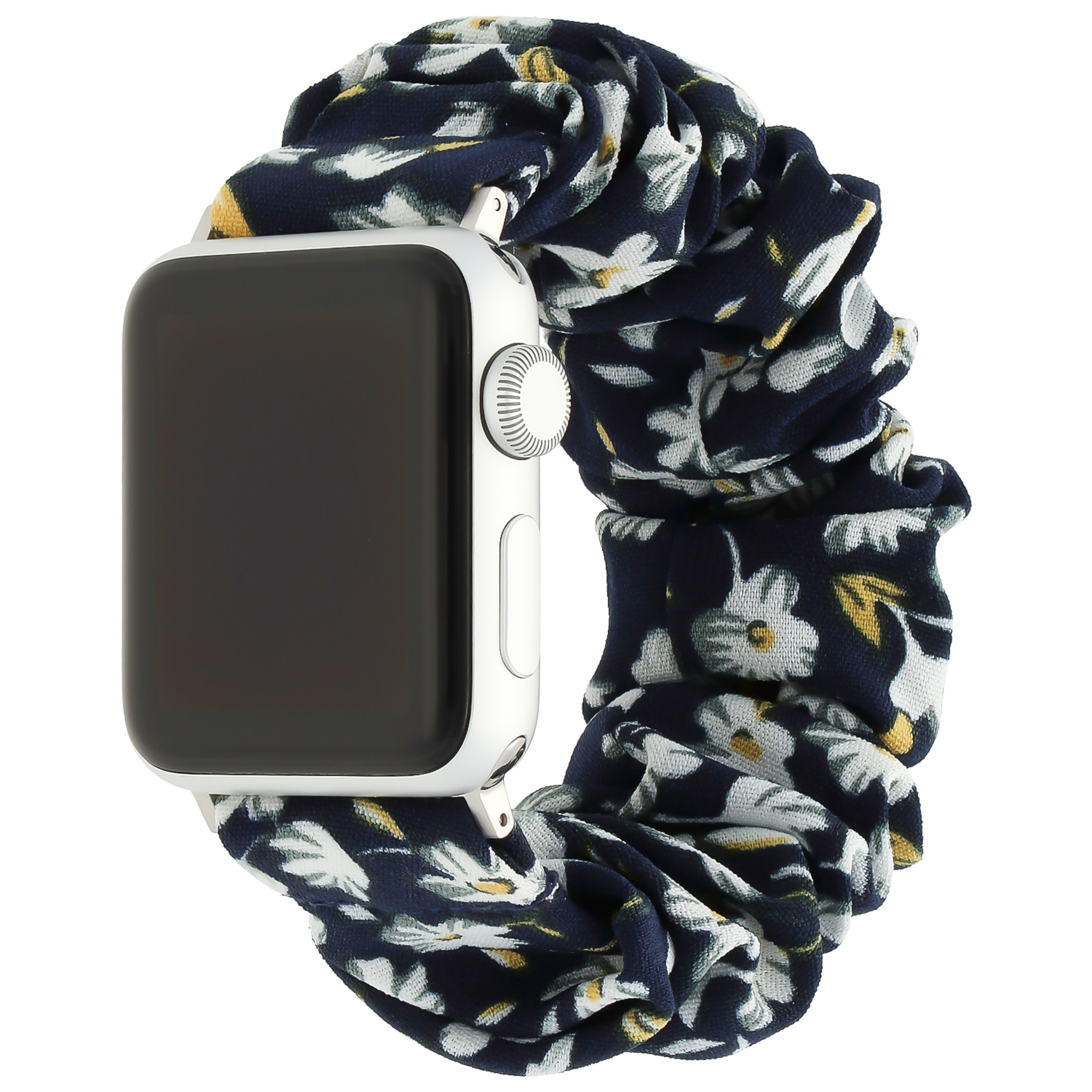 Bracelet nylon chouchou Apple Watch - fleurs bleues foncées