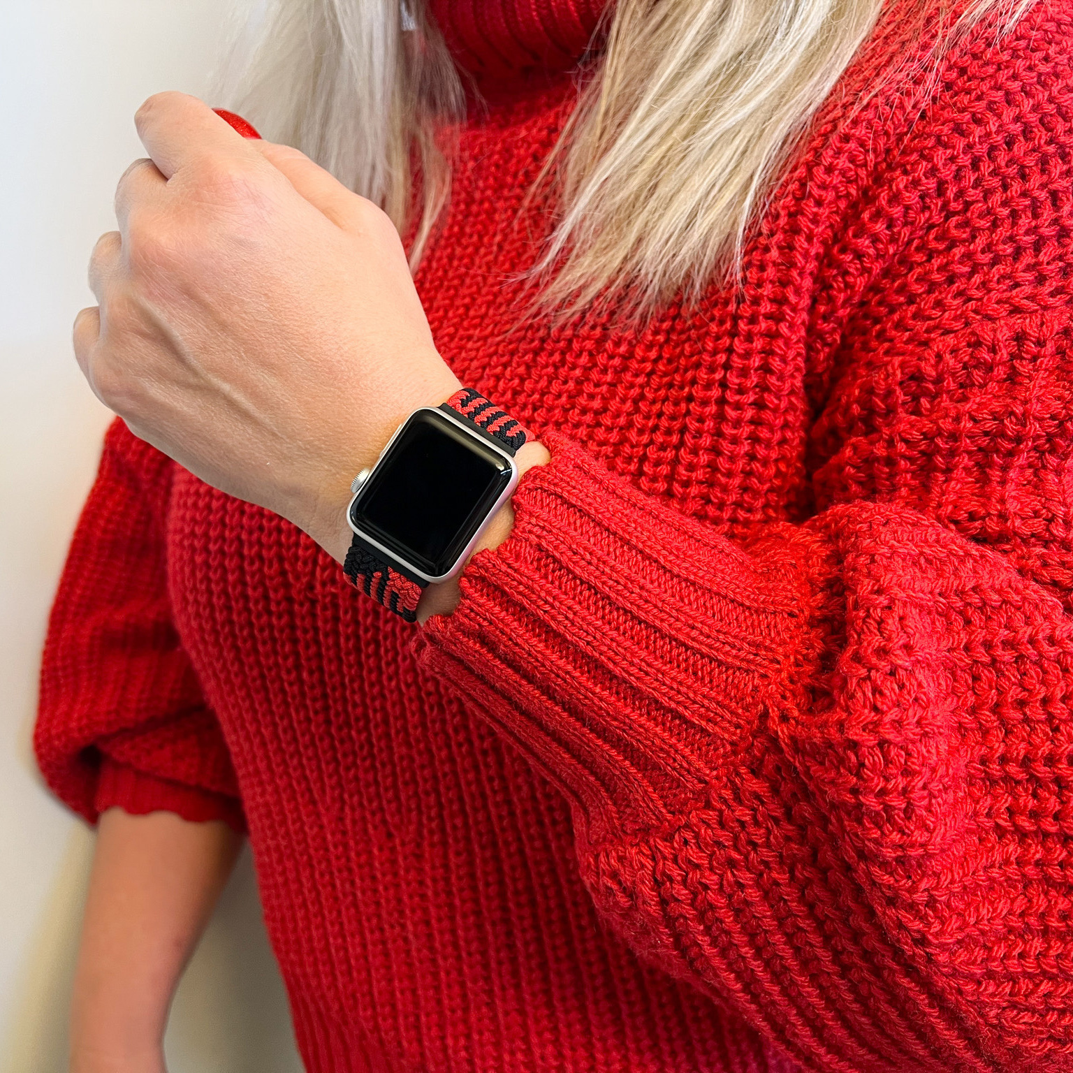 Bracelet nylon Boucle unique tressé Apple Watch - rouge noir