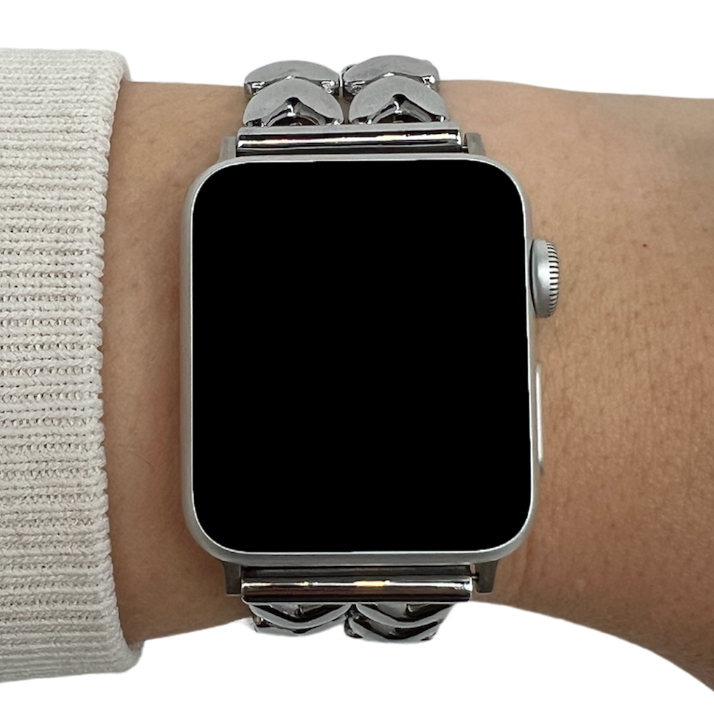 Bracelet à maillons en acier cœur Apple Watch - argent