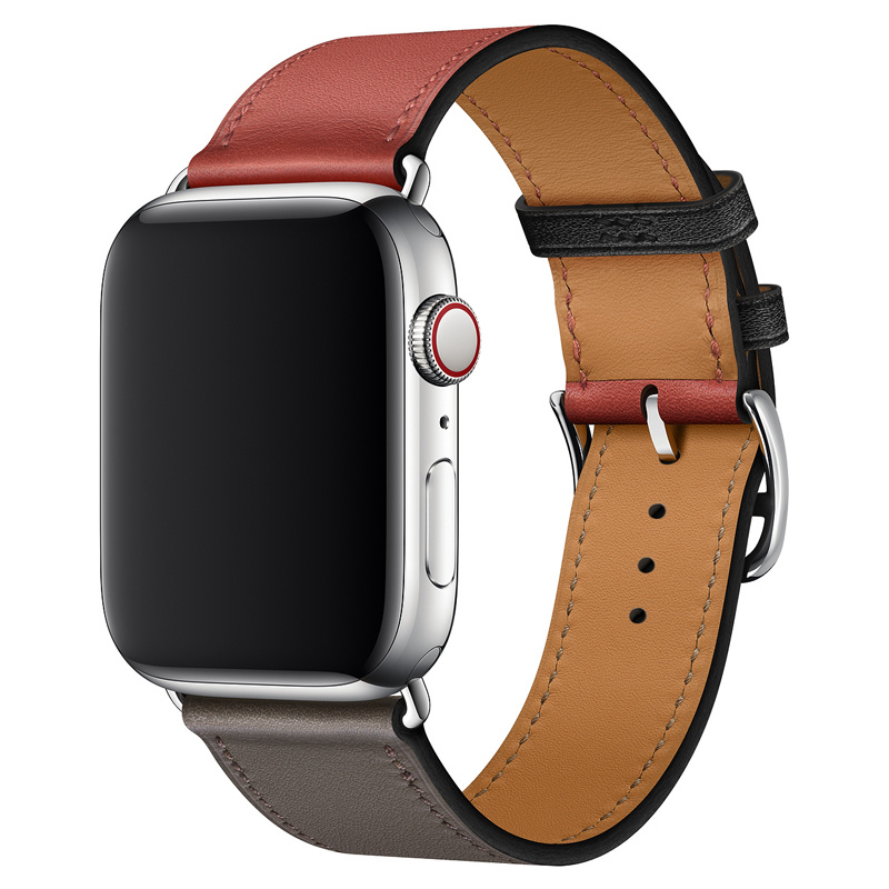 Bracelet en cuir simple tour Apple Watch - rouge gris