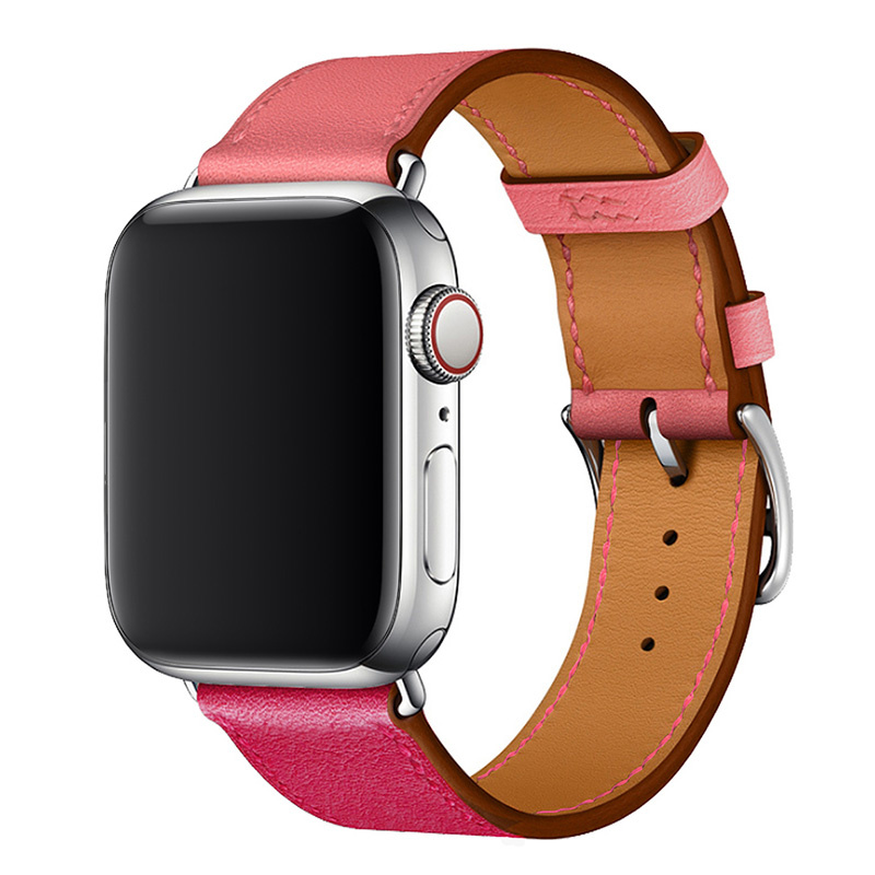 Bracelet en cuir simple tour Apple Watch - rose rouge