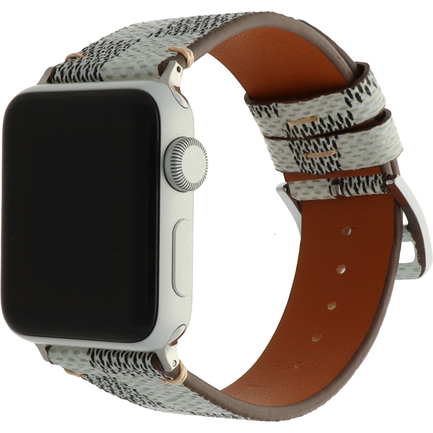 Bracelet quadrillé en cuir Apple Watch - blanc