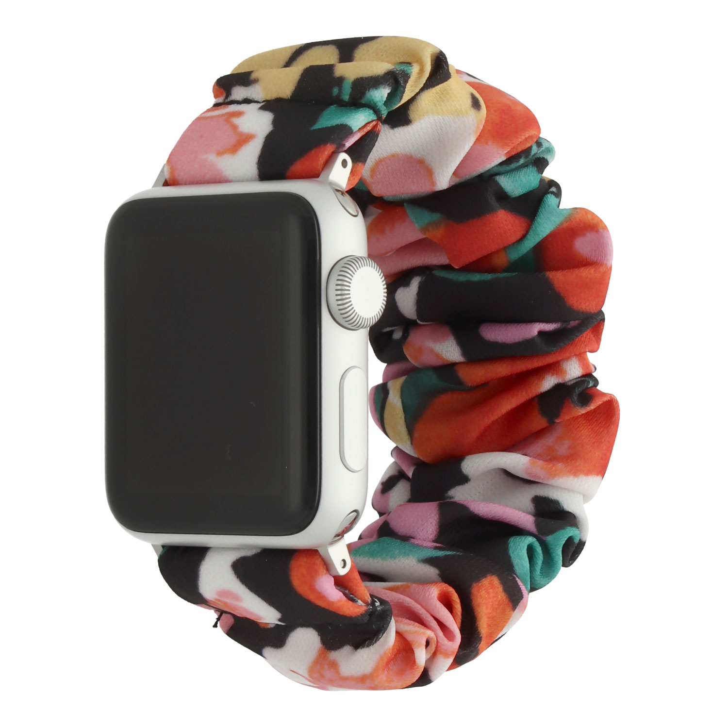 Bracelet nylon Scrunchie Apple Watch - Fleurs noir multi