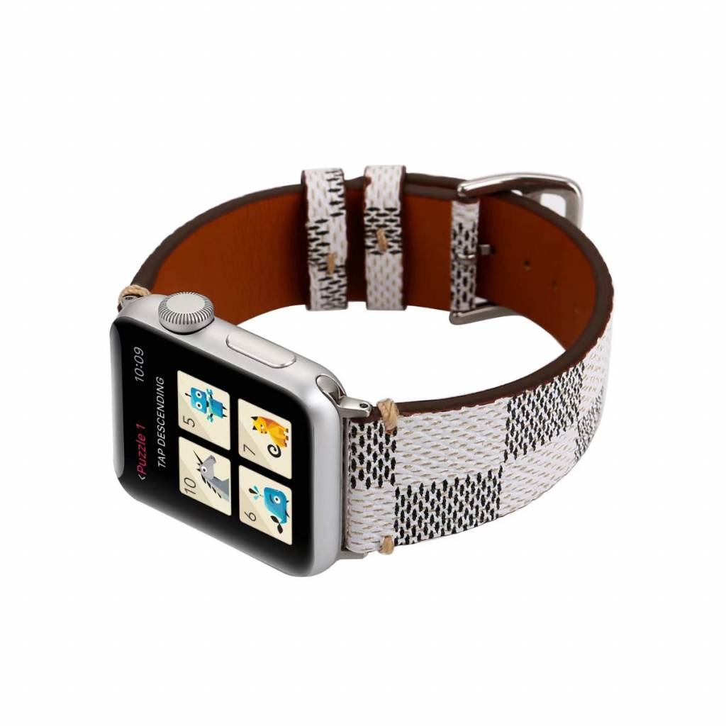 Bracelet quadrillé en cuir Apple Watch - blanc