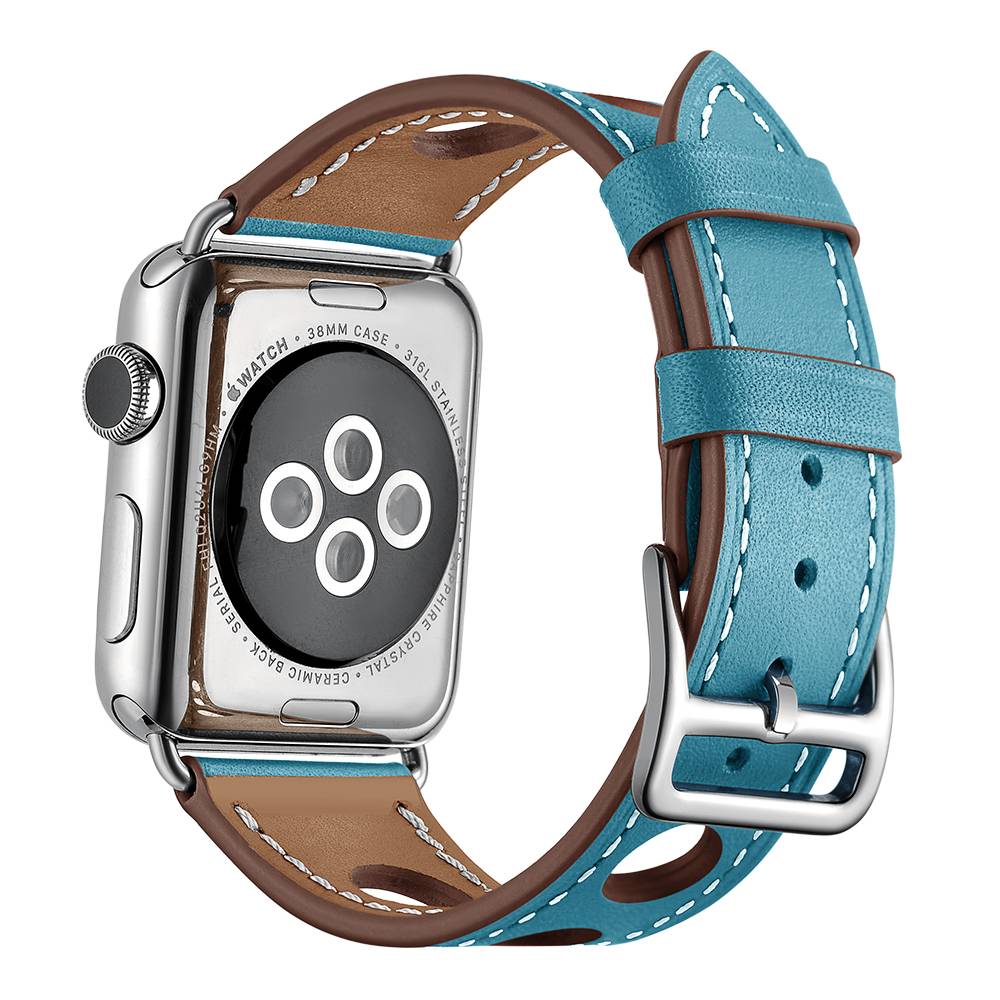 Bracelet en cuir Hermès Apple Watch - bleu clair