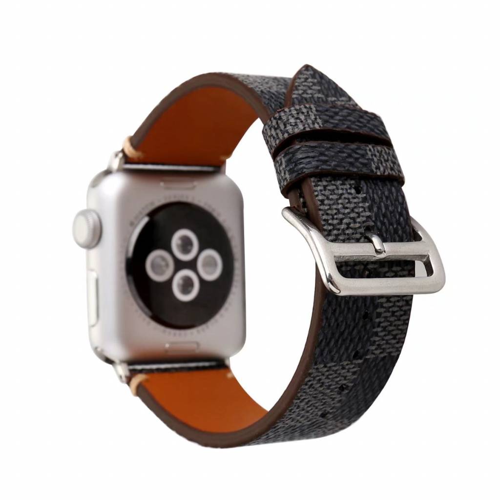 Bracelet quadrillé en cuir Apple Watch - noir