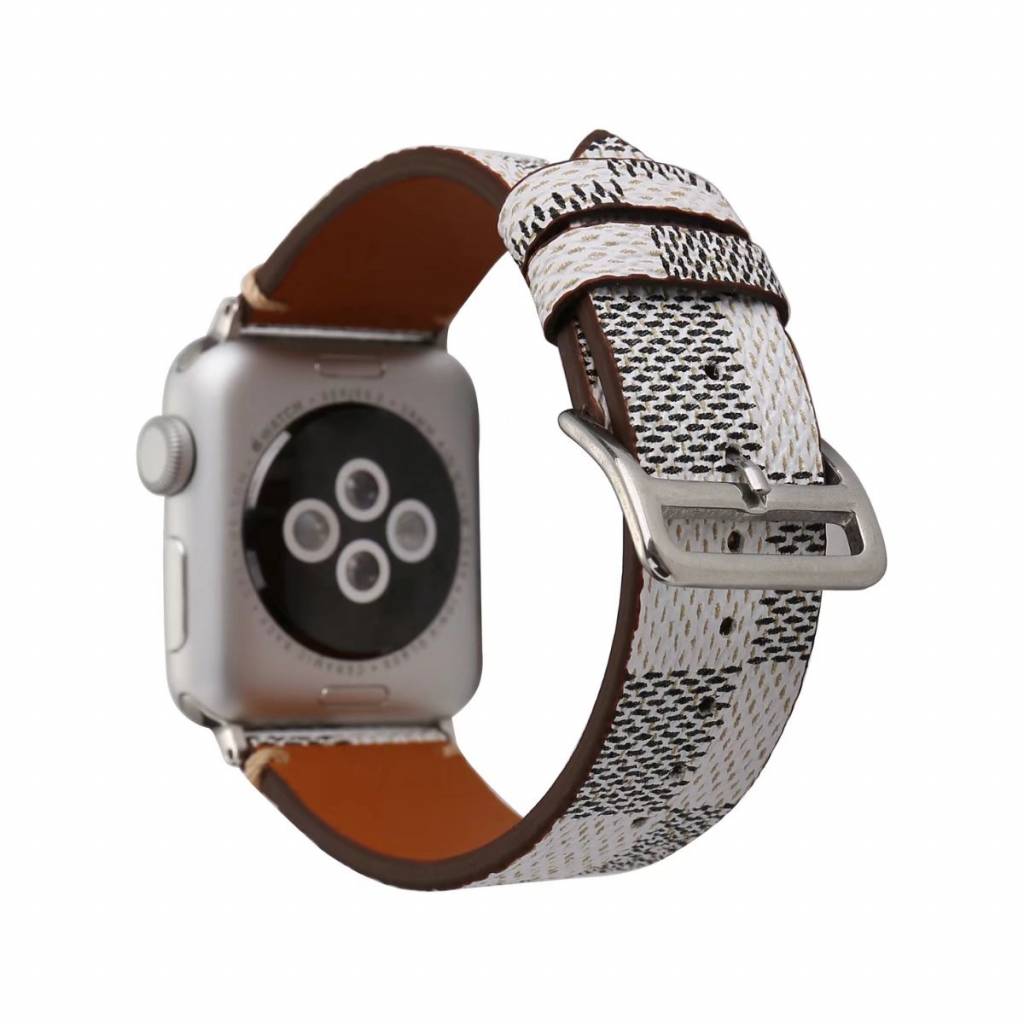 Bracelet quadrillé en cuir Apple Watch - blanc