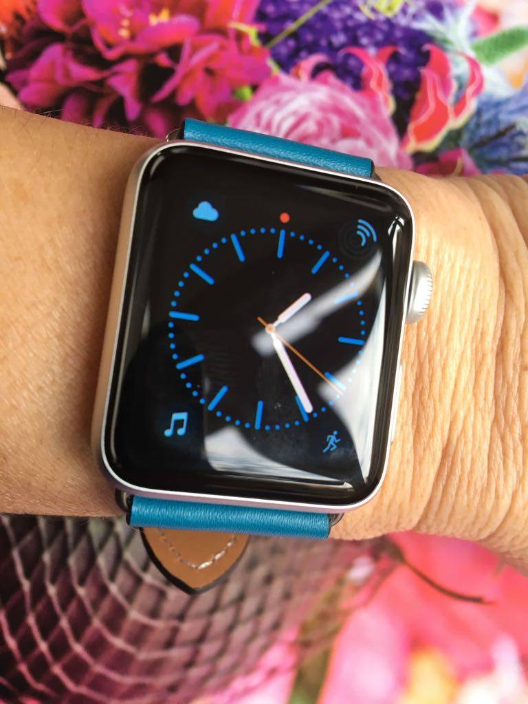 Bracelet en cuir Hermès Apple Watch - bleu clair