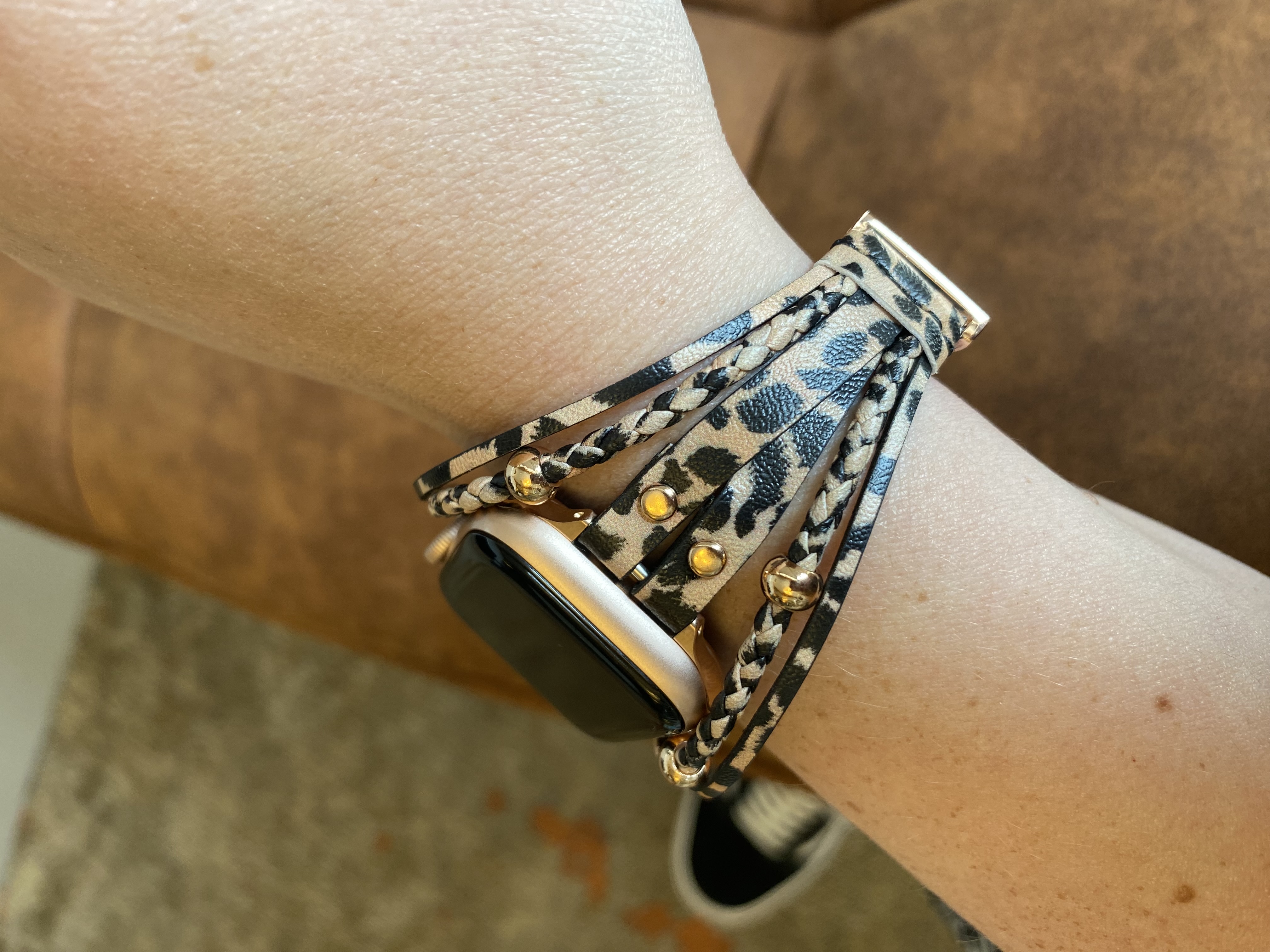 Bracelet en cuir bijoux Apple Watch - léopard