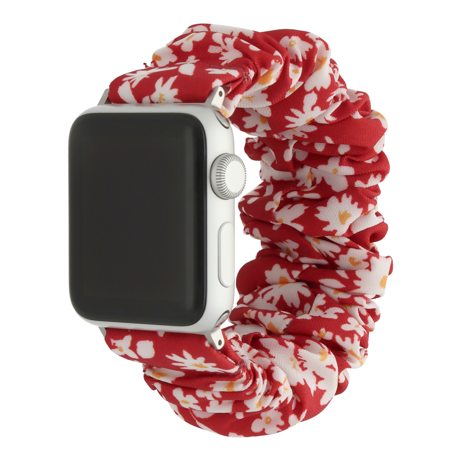 Bracelet nylon Scrunchie Apple Watch - Fleurs rouges