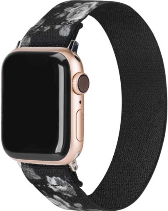 Bracelet nylon Apple Watch - fleurs noir