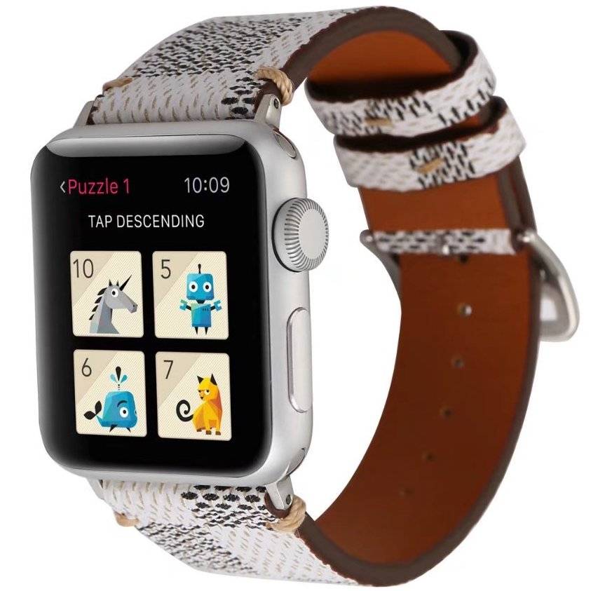 Bracelet quadrillé en cuir Apple Watch - blanc