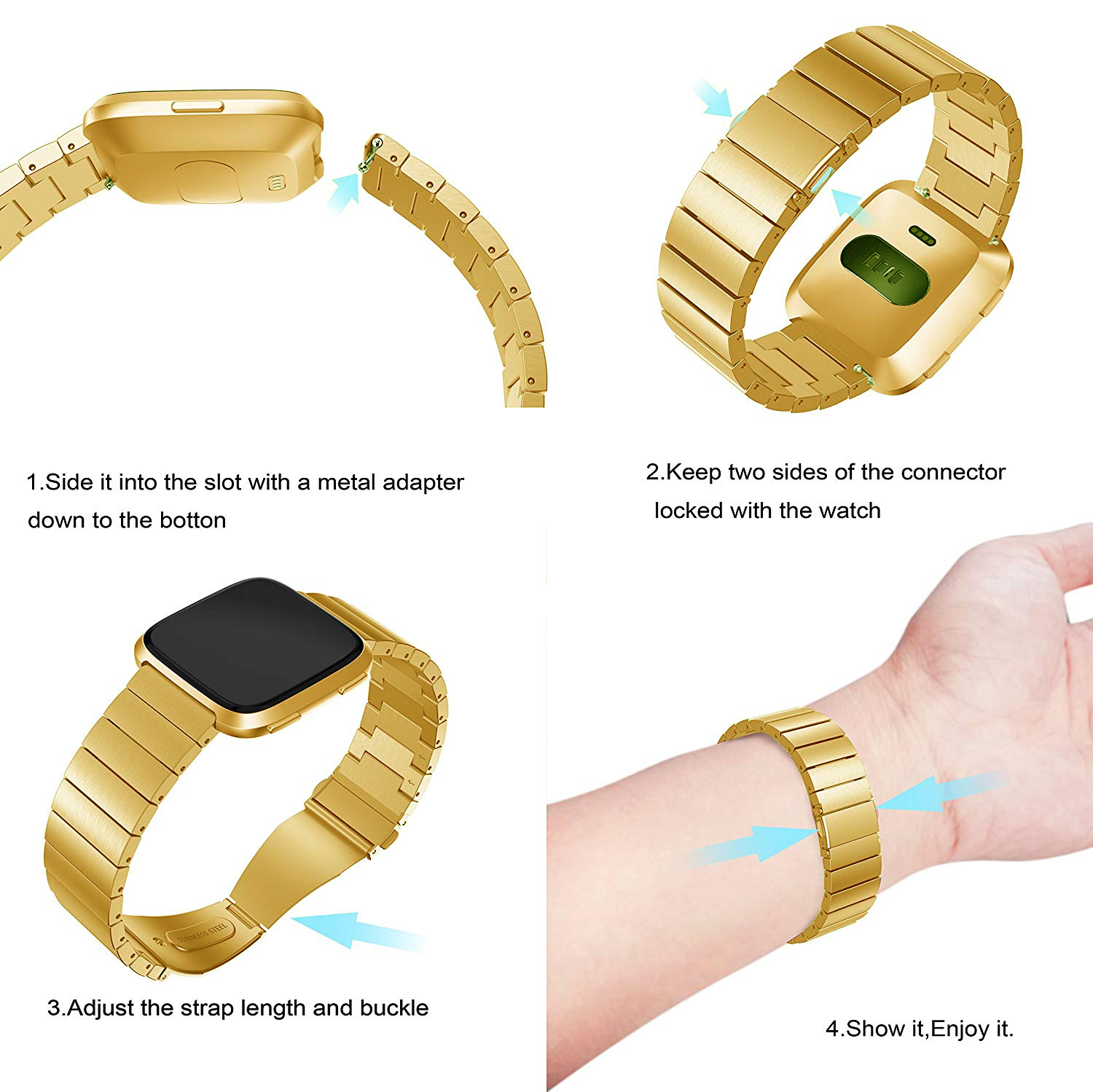 Bracelet acier maillons Fitbit Versa - or