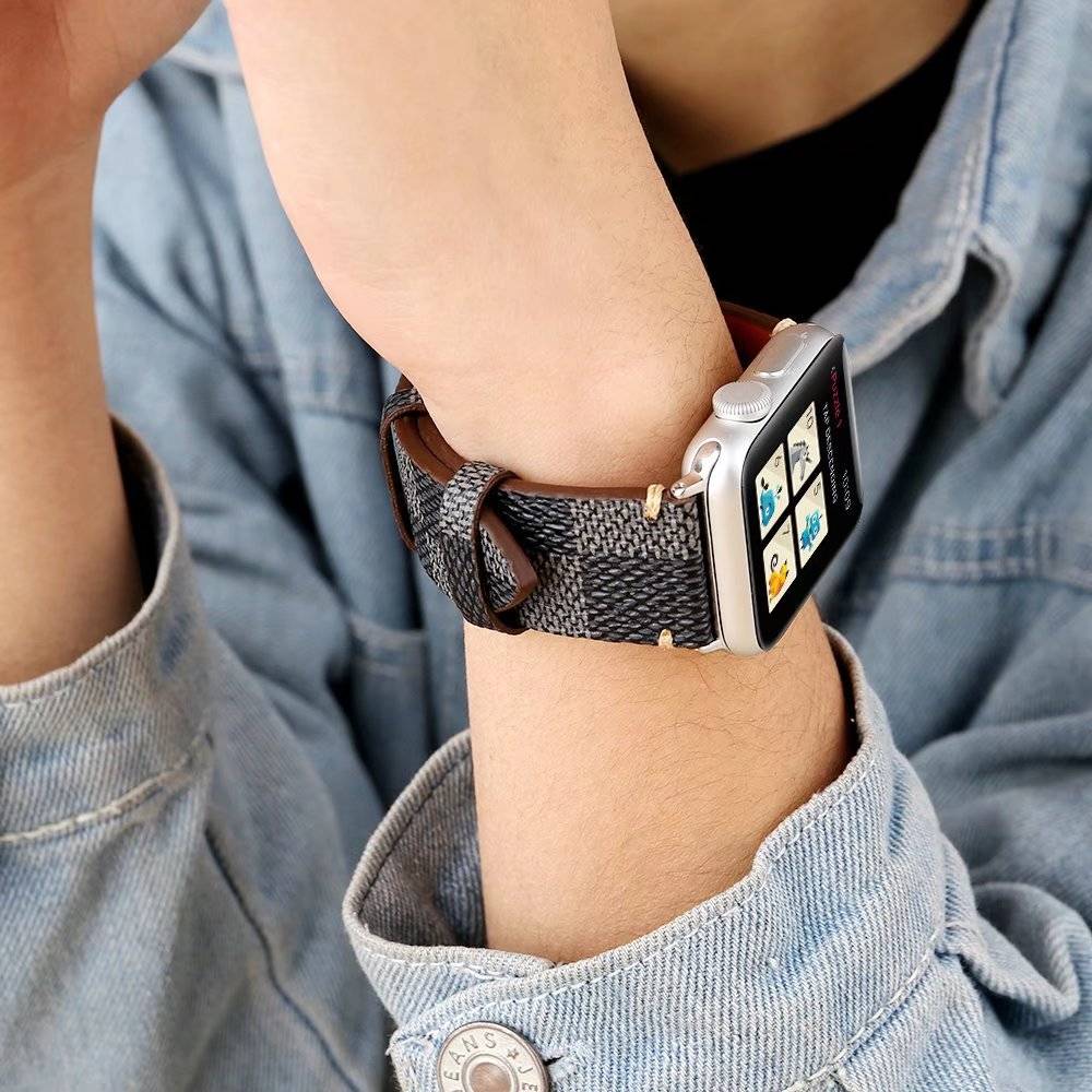 Bracelet quadrillé en cuir Apple Watch - noir