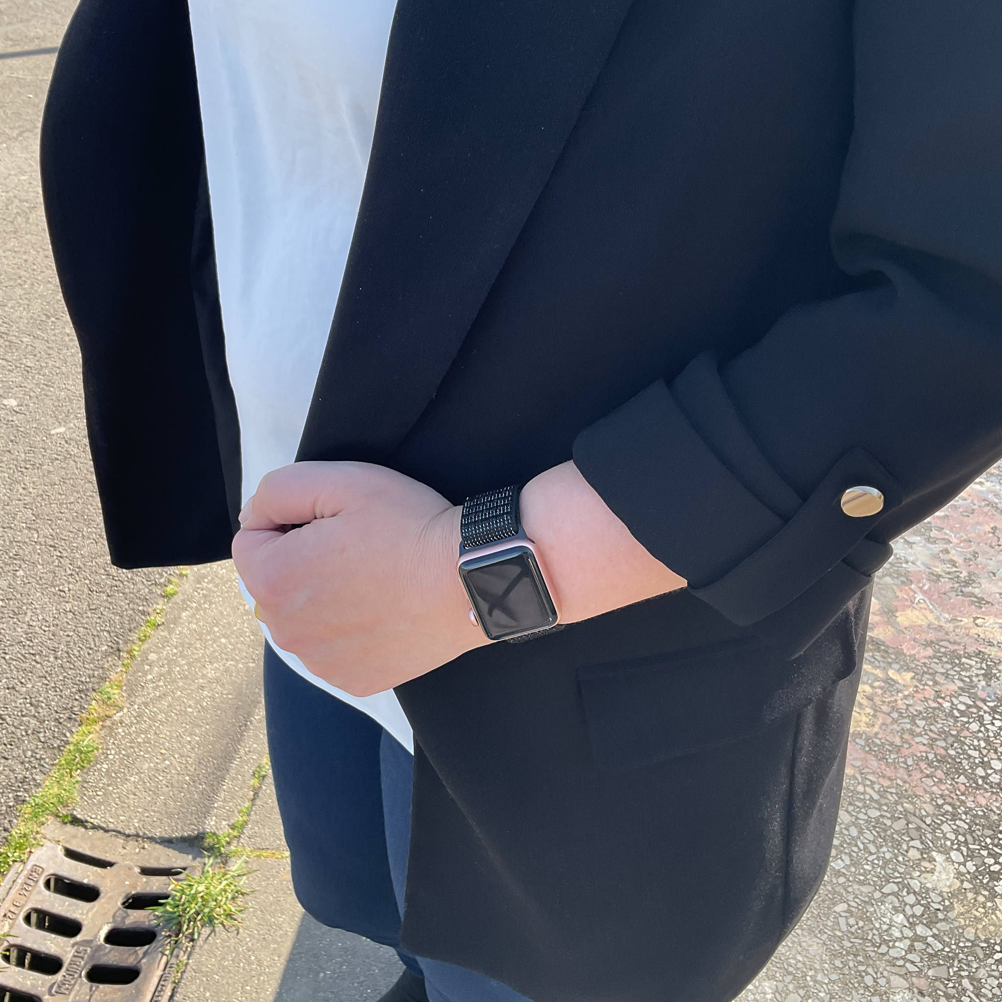 Bracelet boucle sport en nylon Apple Watch - réflecteur noir